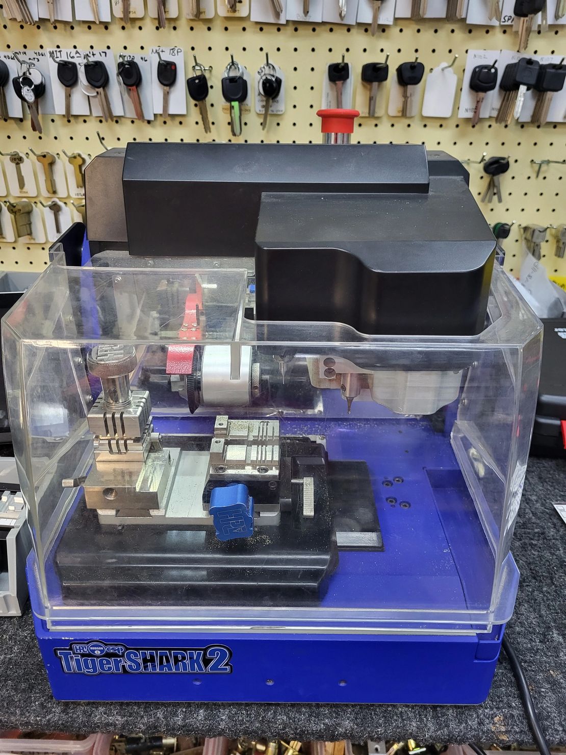 Mobile locksmith vehicle setup with key equipment